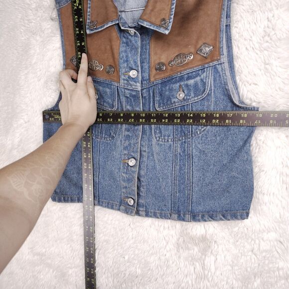Vintage 80s-90s Denim Embellished Threads On Threads Vest 100% Cotton Sz M/L - Picture 5 of 12